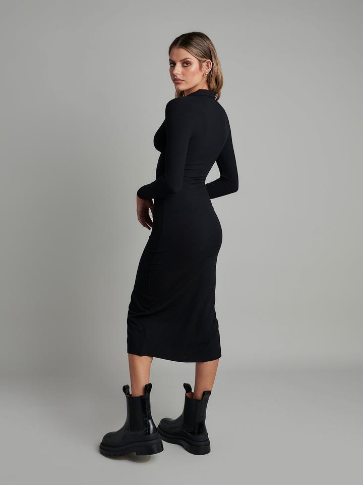 Bayse Brand WOMENS POLO LONG SLEEVE MAXI DRESS  - BLACK, WOMENS DRESSES, BAYSE BRAND, Elwood 101