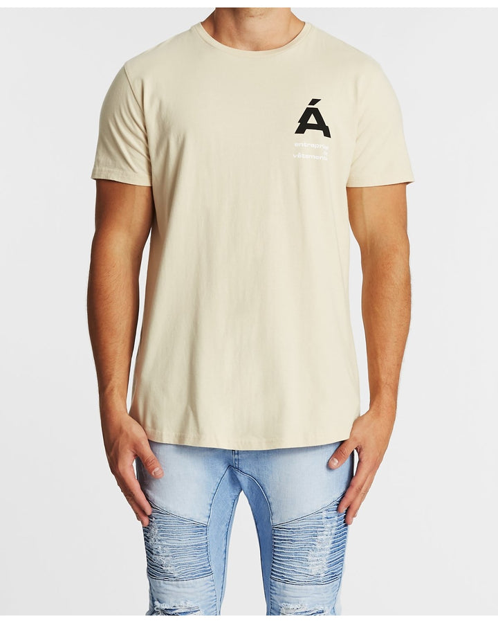 Americain MENS PLASIR DUAL CURVED HEM TEE- SAND, MENS TEE SHIRTS, AMERICAIN, Elwood 101