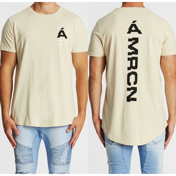 Americain MENS PLASIR DUAL CURVED HEM TEE- SAND, MENS TEE SHIRTS, AMERICAIN, Elwood 101