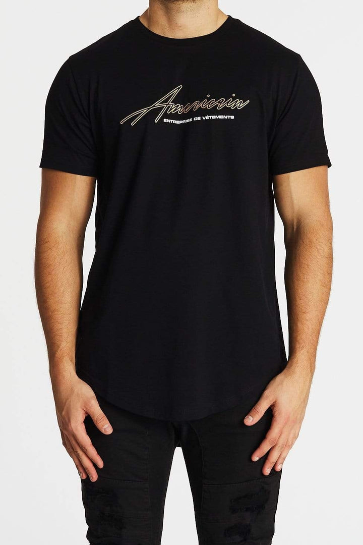 Americain MENS A LA MORT DUAL CURVED HEM TEE - JET BLACK, MENS TEE SHIRTS, AMERICAIN, Elwood 101