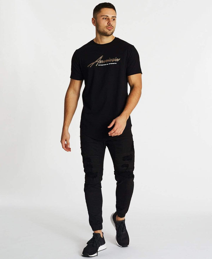 Americain MENS A LA MORT DUAL CURVED HEM TEE - JET BLACK, MENS TEE SHIRTS, AMERICAIN, Elwood 101