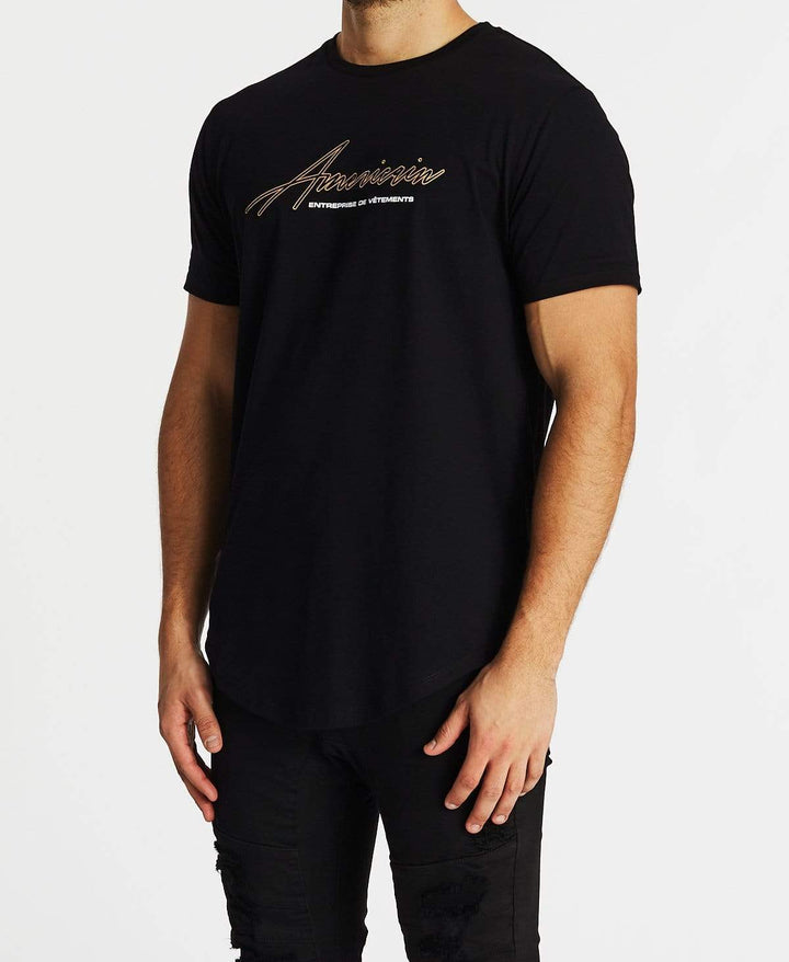 Americain MENS A LA MORT DUAL CURVED HEM TEE - JET BLACK, MENS TEE SHIRTS, AMERICAIN, Elwood 101