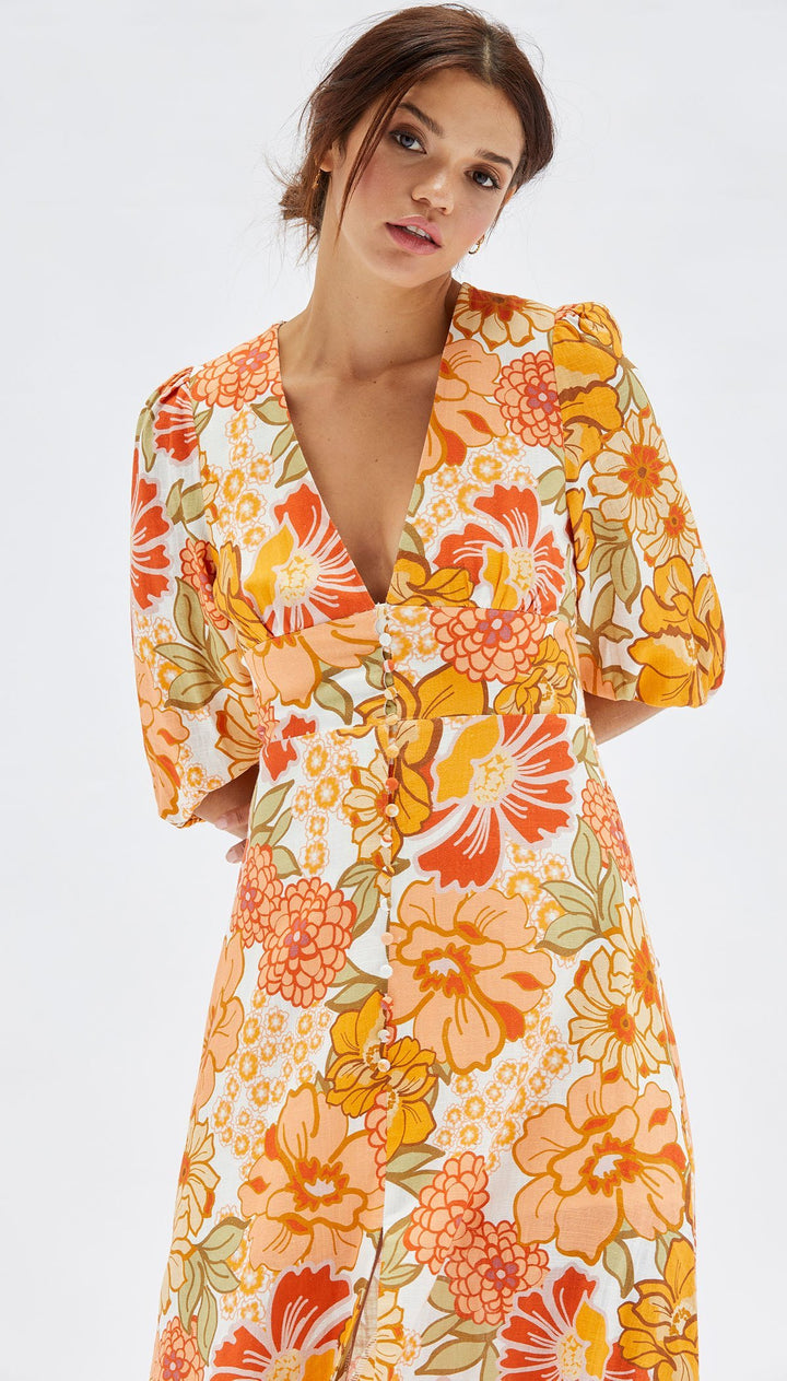 MINKPINK Womens Elaheh V-Neck Midi Dress - Summer Floral, WOMENS DRESSES, MINKPINK, Elwood 101