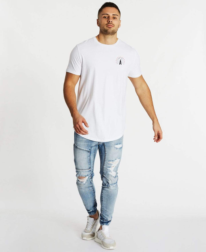 AMERICAIN Mens La Nuit Dual Curved Hem Tee Shirt - White, MENS TEE SHIRTS, AMERICAIN, Elwood 101