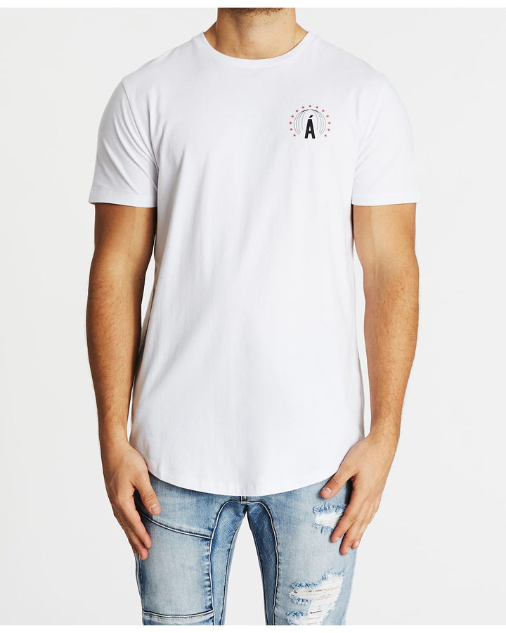 AMERICAIN Mens La Nuit Dual Curved Hem Tee Shirt - White, MENS TEE SHIRTS, AMERICAIN, Elwood 101