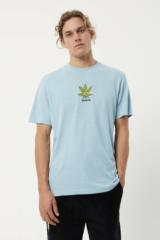 AFENDS Mens Coasting Hemp Retro Graphic Tee Shirt Sky Blue
