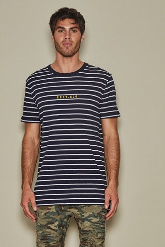 Kiss Chacey TIDAL STEP HEM TEE WHITE NAVY STRIPE, MENS TEE SHIRTS, KISS CHACEY, Elwood 101