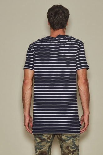 Kiss Chacey TIDAL STEP HEM TEE WHITE NAVY STRIPE, MENS TEE SHIRTS, KISS CHACEY, Elwood 101