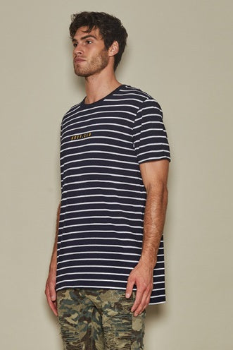 Kiss Chacey TIDAL STEP HEM TEE WHITE NAVY STRIPE, MENS TEE SHIRTS, KISS CHACEY, Elwood 101