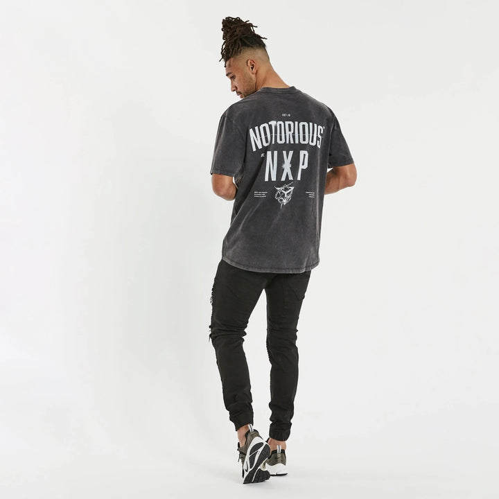 NENA PASADENA Mens Notorious Box Fit Scoop Back Tee Shirt Mineral Black, MENS TEE SHIRTS, NENA PASADENA, Elwood 101