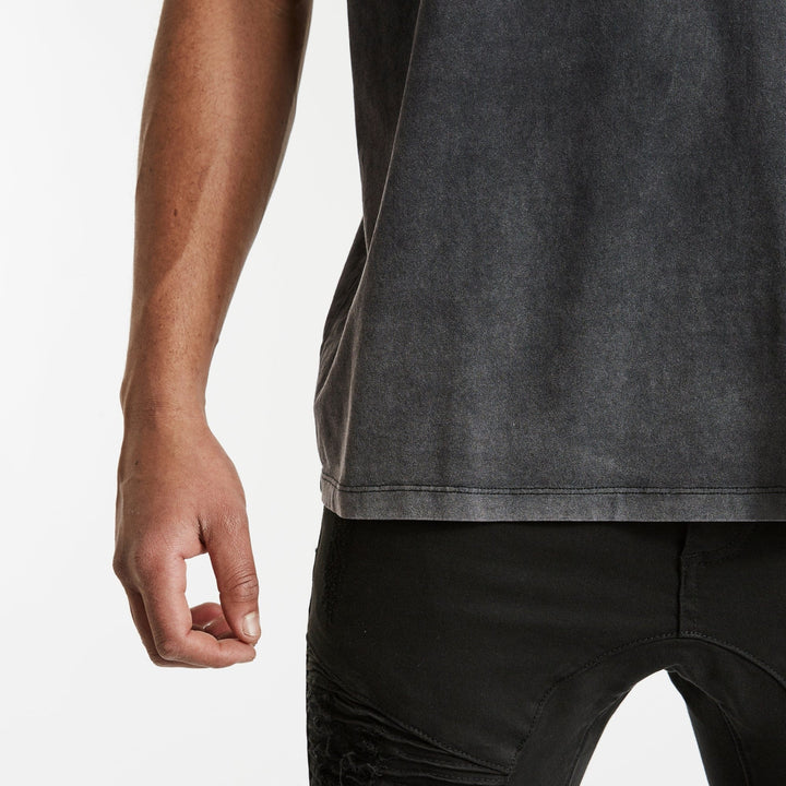 NENA PASADENA Mens Notorious Box Fit Scoop Back Tee Shirt Mineral Black, MENS TEE SHIRTS, NENA PASADENA, Elwood 101