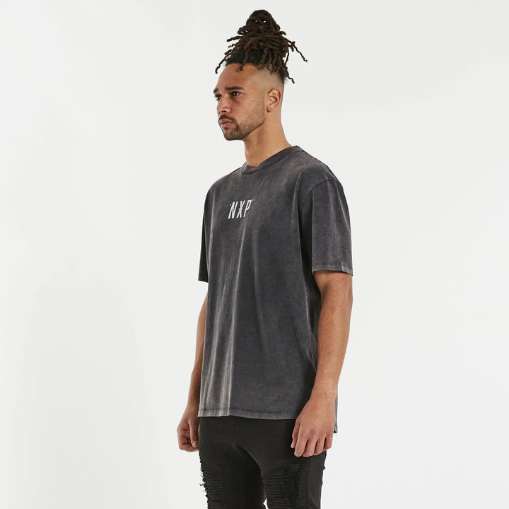 NENA PASADENA Mens Notorious Box Fit Scoop Back Tee Shirt Mineral Black, MENS TEE SHIRTS, NENA PASADENA, Elwood 101