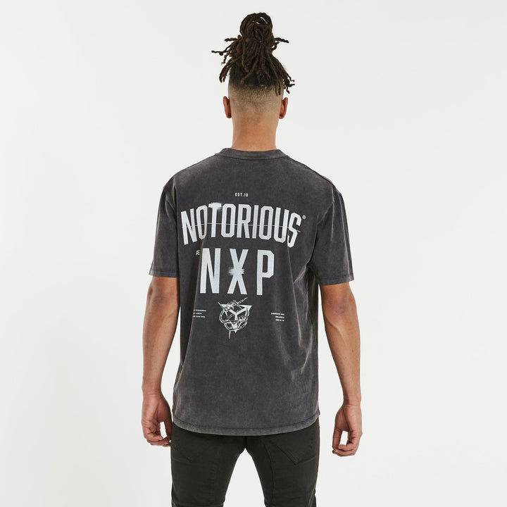NENA PASADENA Mens Notorious Box Fit Scoop Back Tee Shirt Mineral Black, MENS TEE SHIRTS, NENA PASADENA, Elwood 101