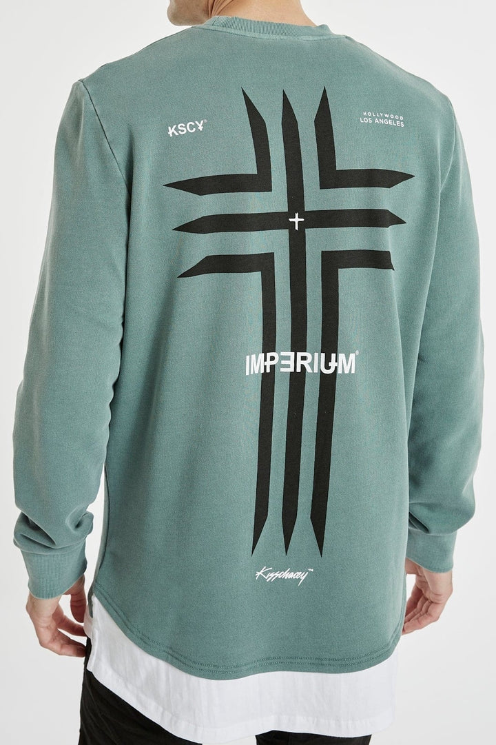 KISS CHACEY Mens Cogan Layered Hem Jumper Pigment Silver Pine, MENS KNITS & SWEATERS, KISS CHACEY, Elwood 101