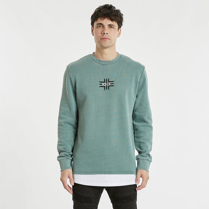 KISS CHACEY Mens Cogan Layered Hem Jumper Pigment Silver Pine, MENS KNITS & SWEATERS, KISS CHACEY, Elwood 101