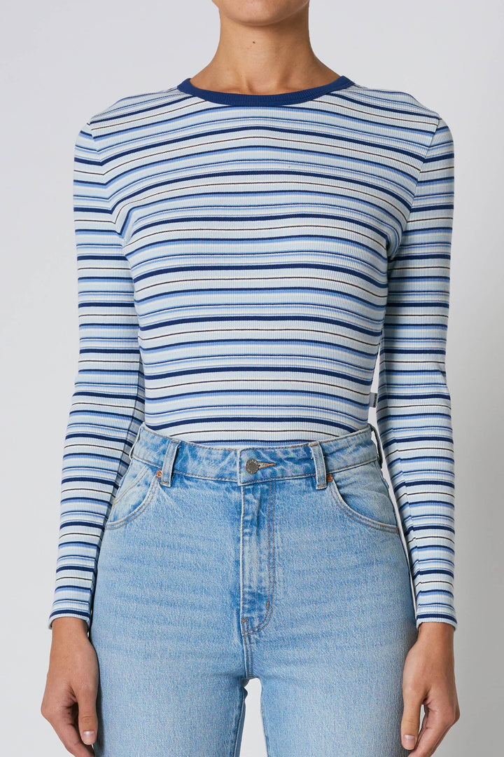 ROLLAS Womens Sky Stripe Long Sleeve Baby Rib Tee Marine, WOMENS TEES & TANKS, ROLLAS, Elwood 101