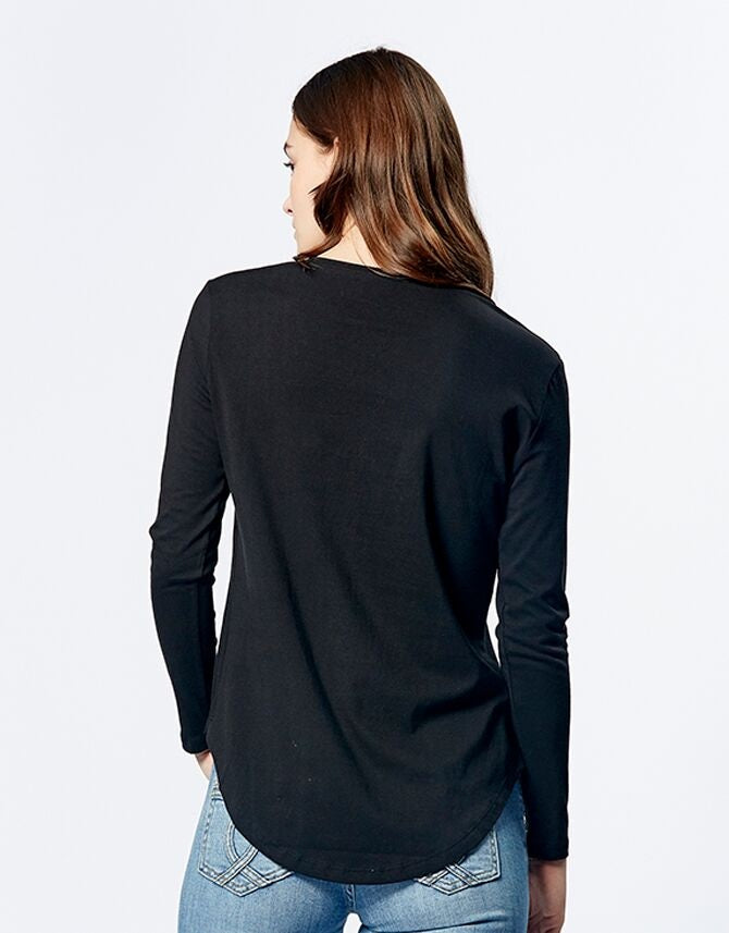 Casa Amuk WOMENS LONG SLEEVE SADDLE HEM TEE BLACK, WOMENS TEES & TANKS, CASA AMUK, Elwood 101