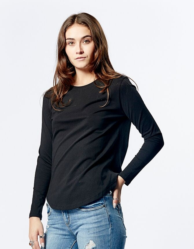 Casa Amuk WOMENS LONG SLEEVE SADDLE HEM TEE BLACK, WOMENS TEES & TANKS, CASA AMUK, Elwood 101