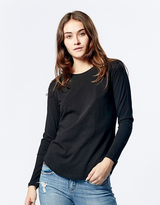 Casa Amuk WOMENS LONG SLEEVE SADDLE HEM TEE BLACK, WOMENS TEES & TANKS, CASA AMUK, Elwood 101