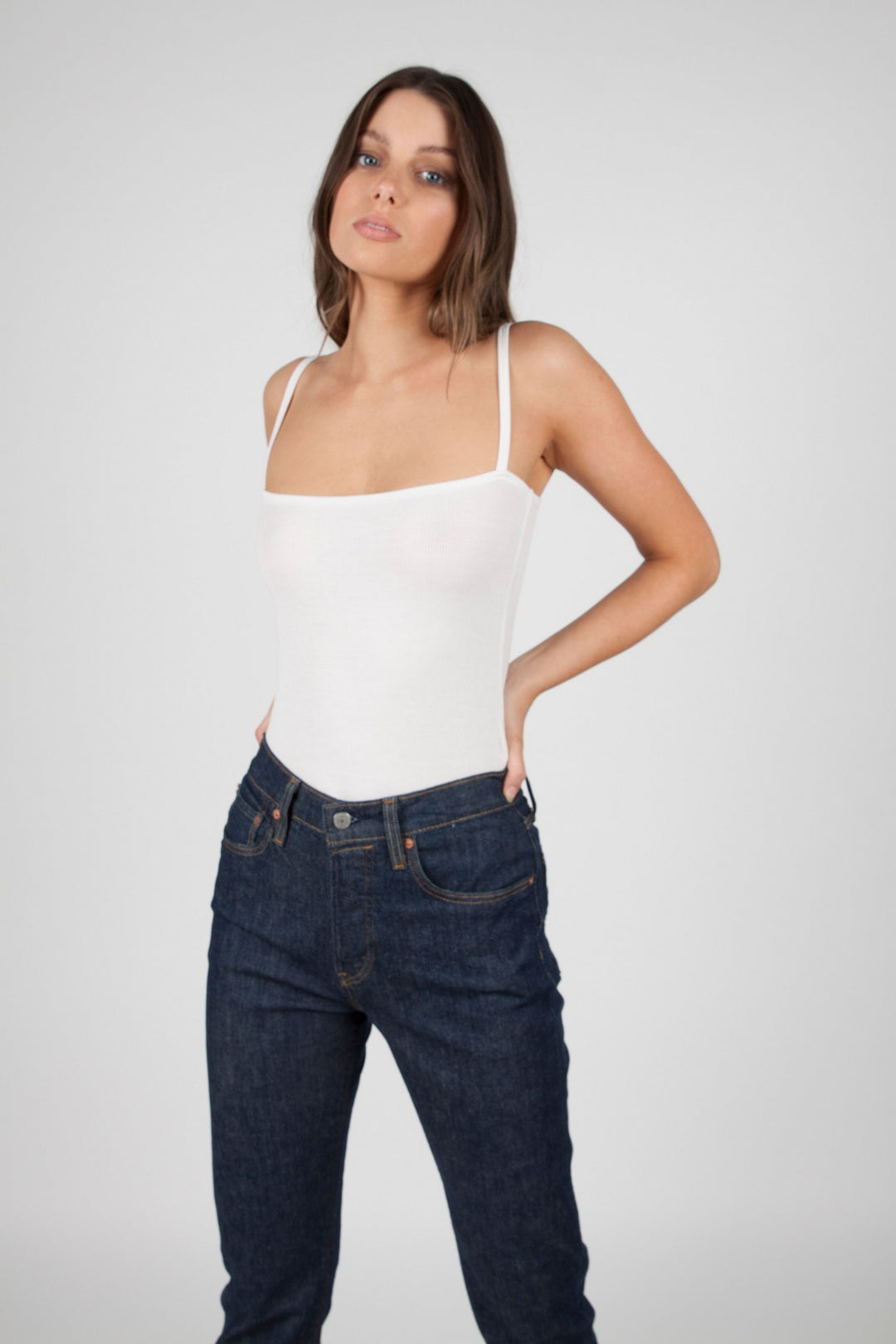 Bayse Brand SQUARE NECK BODYSUIT WHITE, WOMENS BODYSUITS, BAYSE BRAND, Elwood 101