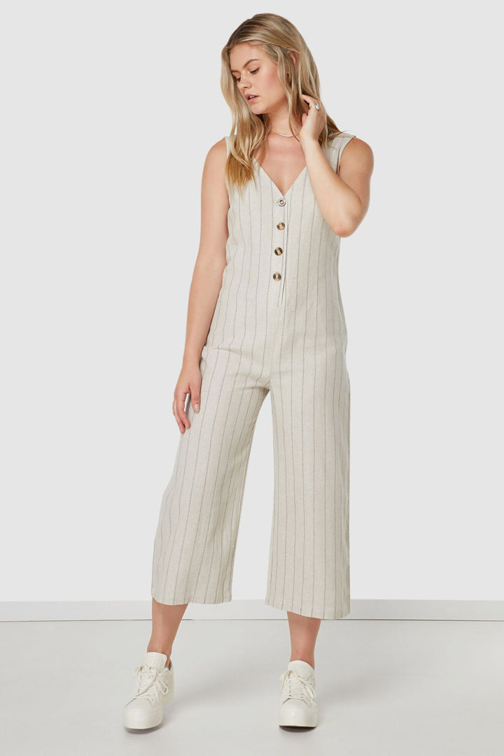 Elwood WOMENS MARLEY LINEN JUMPSUIT NATURAL STRIPE, WOMENS JUMPSUITS & OVERALLS, ELWOOD, Elwood 101