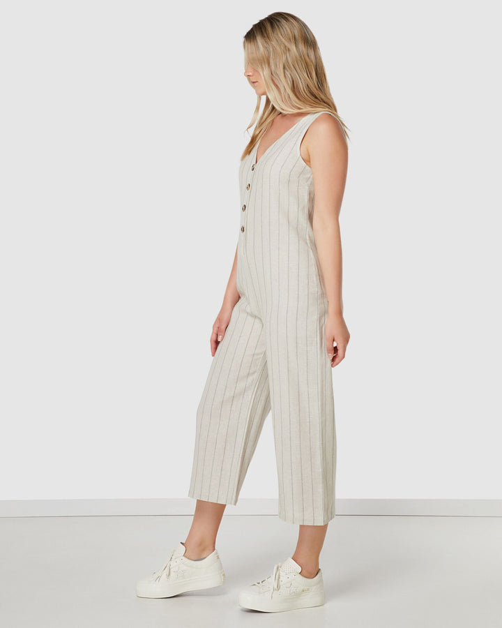 Elwood WOMENS MARLEY LINEN JUMPSUIT NATURAL STRIPE, WOMENS JUMPSUITS & OVERALLS, ELWOOD, Elwood 101