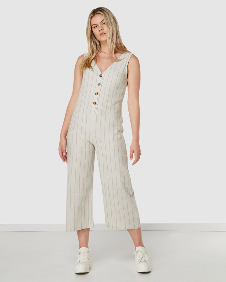 Elwood WOMENS MARLEY LINEN JUMPSUIT NATURAL STRIPE, WOMENS JUMPSUITS & OVERALLS, ELWOOD, Elwood 101