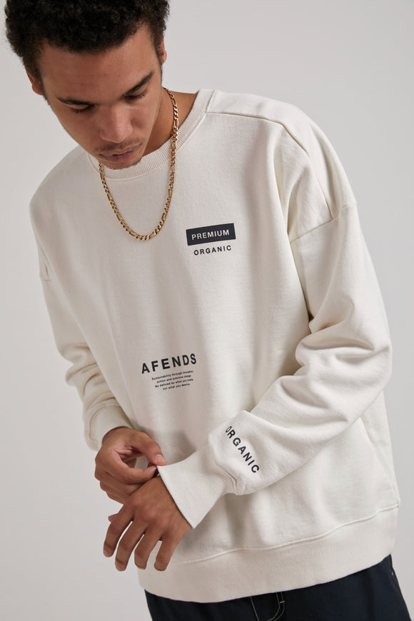 AFENDS MENS Maximum - Unisex Organic Crew Neck Jumper - Off White, MENS KNITS & SWEATERS, AFENDS, Elwood 101
