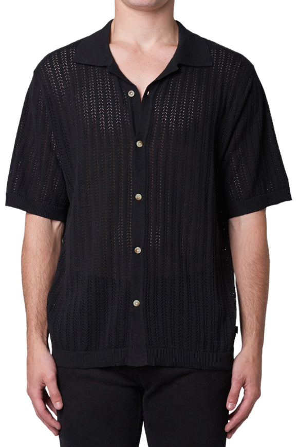 ROLLAS Mens Bowler Knit Short Sleeve Shirt - Black, MENS SHIRTS, ROLLAS, Elwood 101