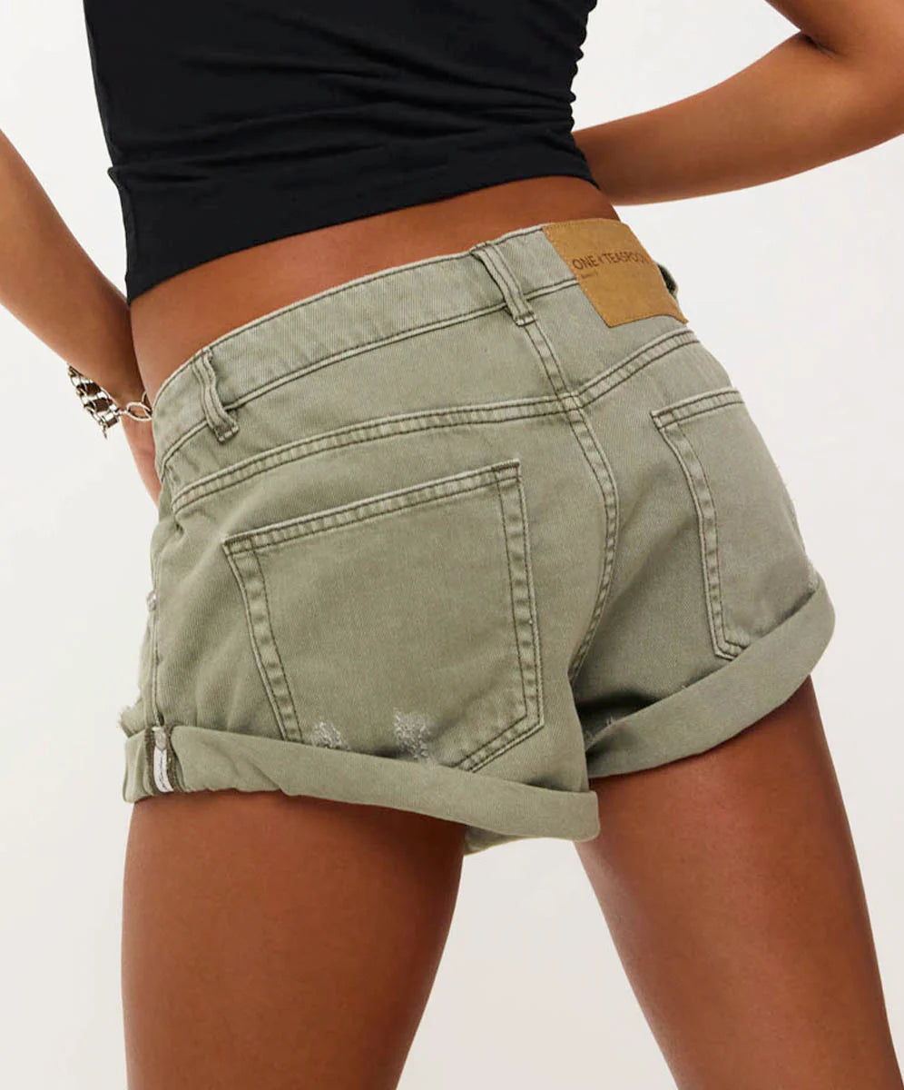 ONE TEASPOON Womens Super Khaki Bandits Low Waist Denim Short