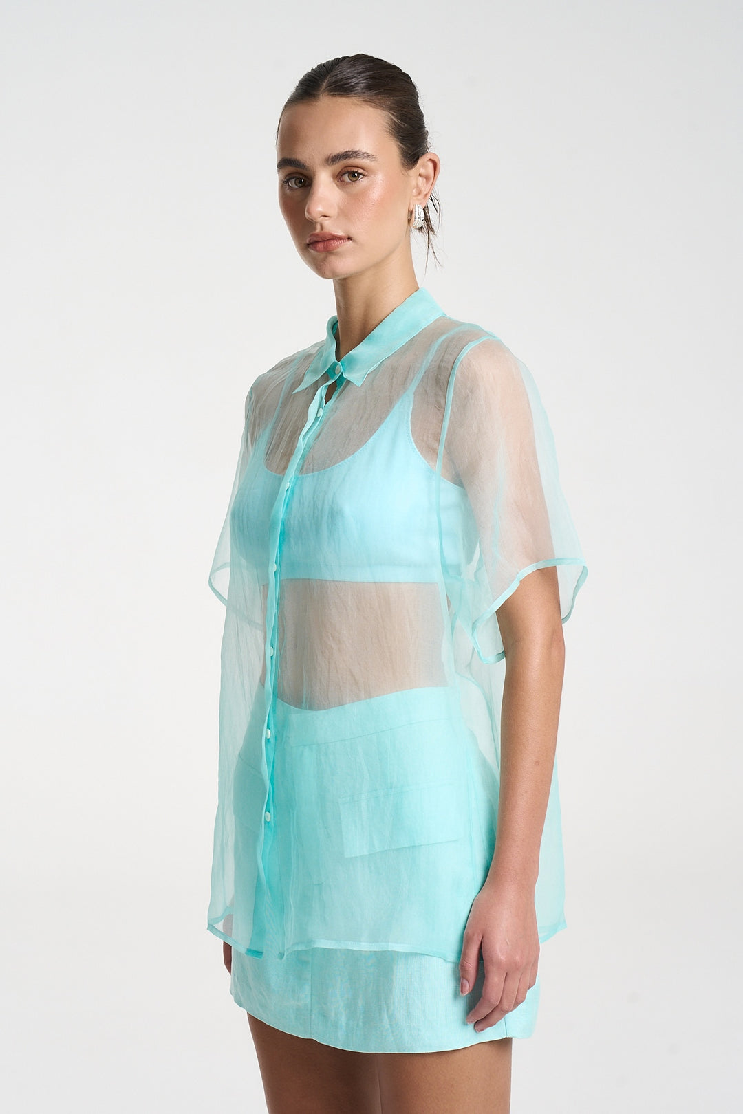 SUMMI SUMMI Womens Romeo Shirt in Aqua, WOMENS TOPS & SHIRTS, SUMMI SUMMI, Elwood 101