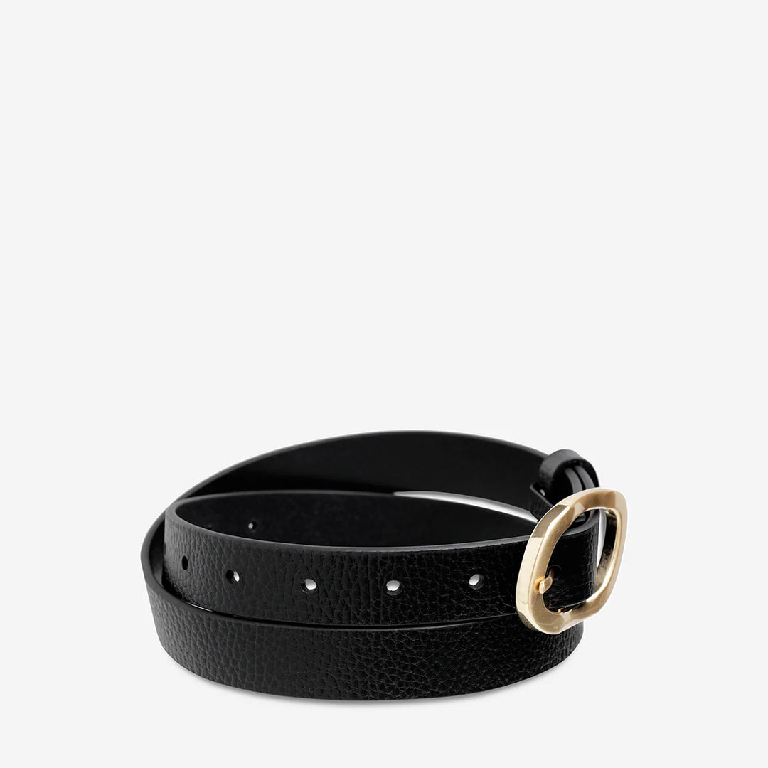 STATUS ANXIETY Womens Nocturne Leather Belt Black / Gold, WOMENS BELTS, STATUS ANXIETY, Elwood 101