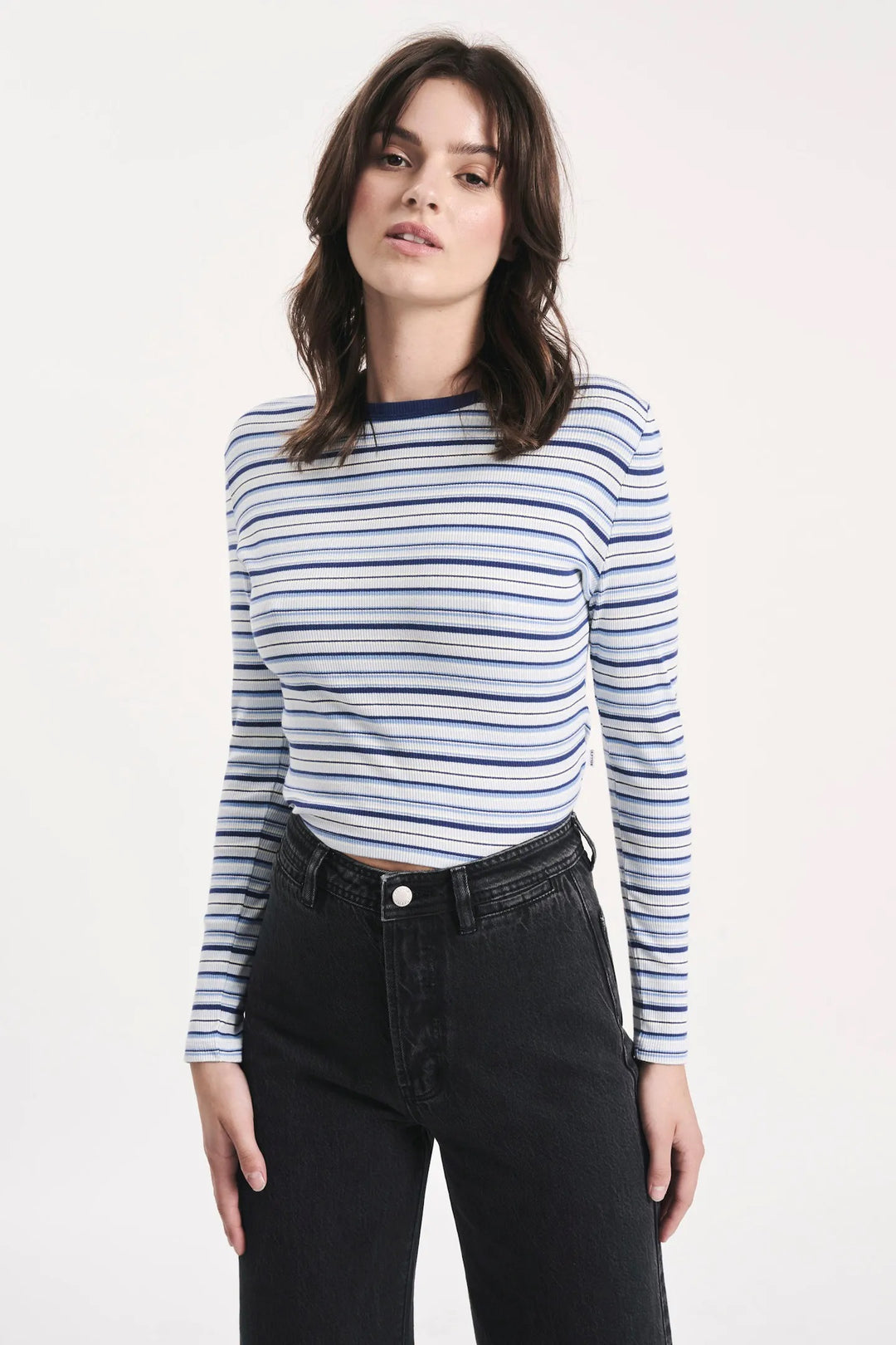 ROLLAS Womens Sky Stripe Long Sleeve Baby Rib Tee Marine, WOMENS TEES & TANKS, ROLLAS, Elwood 101