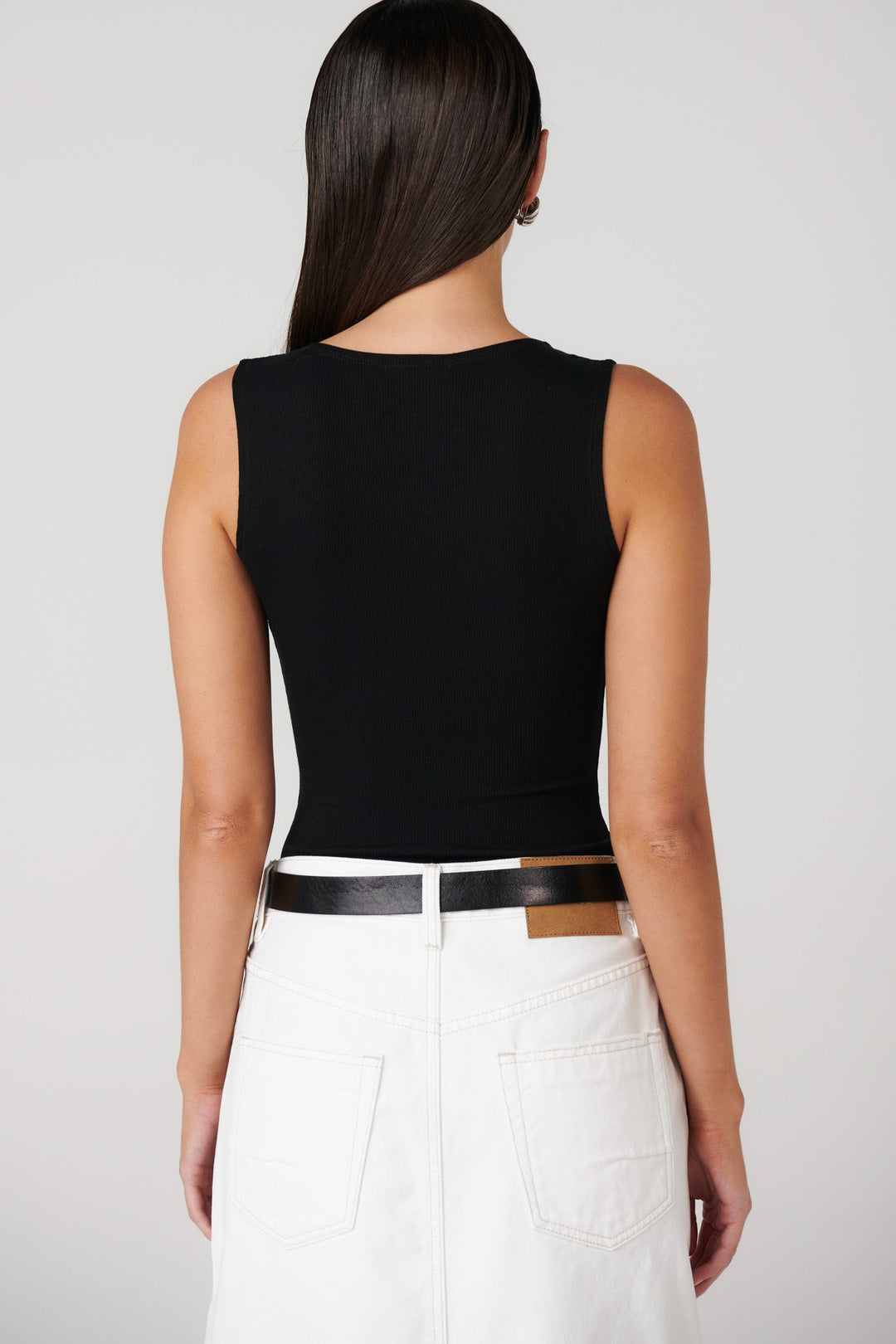 BAYSE BRAND Womens Aurora  Sleeveless Crew Neck Button Down Bodysuit - Black, WOMENS BODYSUITS, BAYSE BRAND, Elwood 101