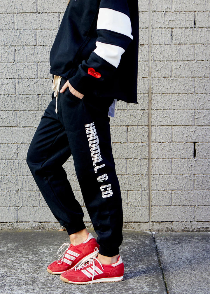 HAMMILL & CO Womens Black Logo Track Pants - Black, WOMENS TRACK PANTS, CAT HAMMILL, Elwood 101