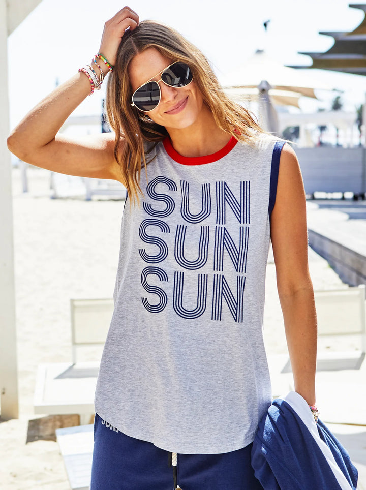 HAMMILL & CO Womens Sun Summer Tank - Grey Marle / Navy, WOMENS TEES & TANKS, CAT HAMMILL, Elwood 101