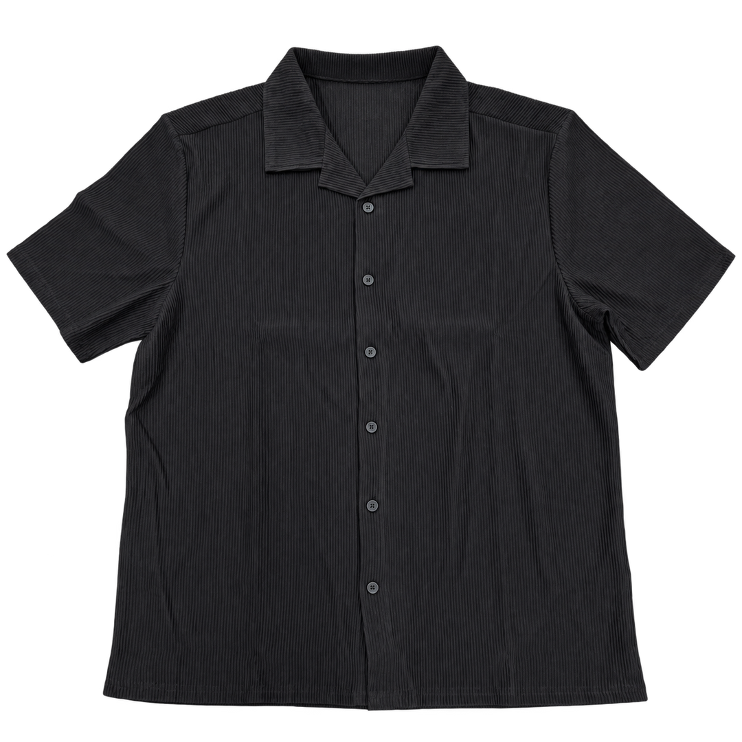 NENA & PASADENA Mens Pleated Short Sleeve Shirt in Jet Black, MENS SHIRTS, NENA PASADENA, Elwood 101