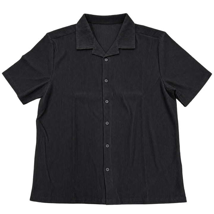 NENA & PASADENA Mens Pleated Short Sleeve Shirt in Jet Black, MENS SHIRTS, NENA PASADENA, Elwood 101