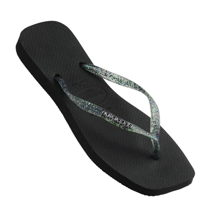 HAVAIANAS Slim Square Logo Metallic Black Female, WOMENS HAVAIANAS, HAVAIANAS, Elwood 101