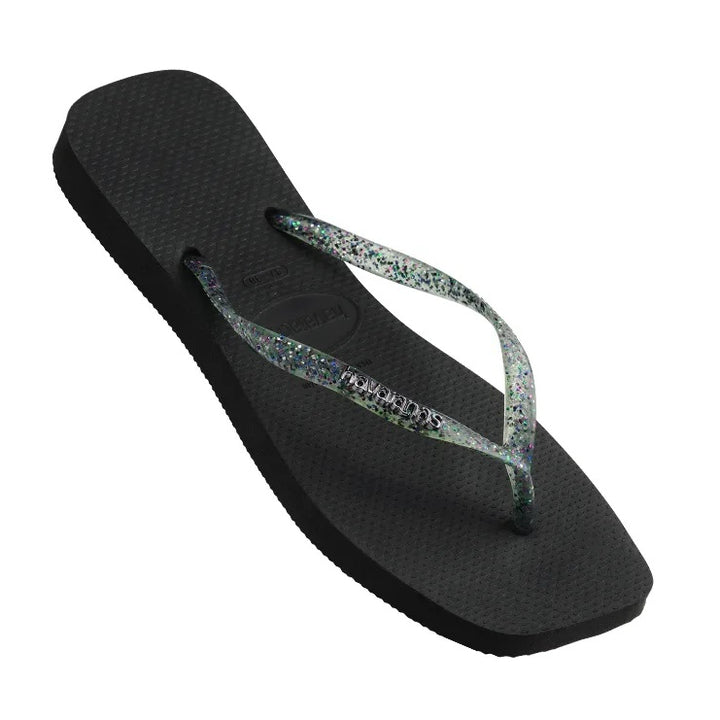 HAVAIANAS Slim Square Logo Metallic Black Female, WOMENS HAVAIANAS, HAVAIANAS, Elwood 101