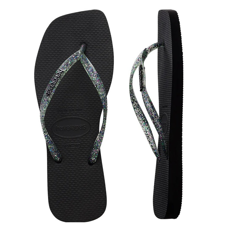 HAVAIANAS Slim Square Logo Metallic Black Female, WOMENS HAVAIANAS, HAVAIANAS, Elwood 101