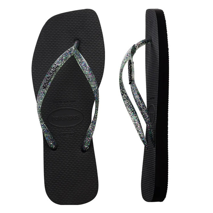 HAVAIANAS Slim Square Logo Metallic Black Female, WOMENS HAVAIANAS, HAVAIANAS, Elwood 101