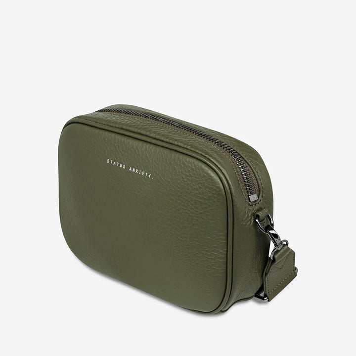 STATUS ANXIETY Womens Plunder Leather Bag with Dual Strap in Khaki, WOMENS BAGS & CLUTCHES, STATUS ANXIETY, Elwood 101