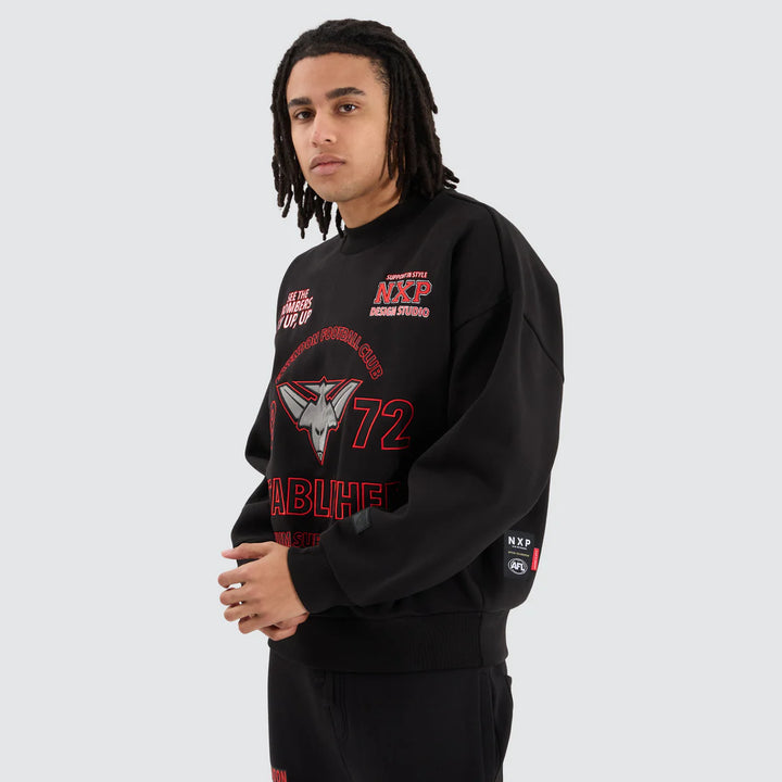 NENA & PASADENA  AFL Mens Essendon Bombers Box Fit Sweater - Jet Black, MENS KNITS & SWEATERS, NENA PASADENA, Elwood 101