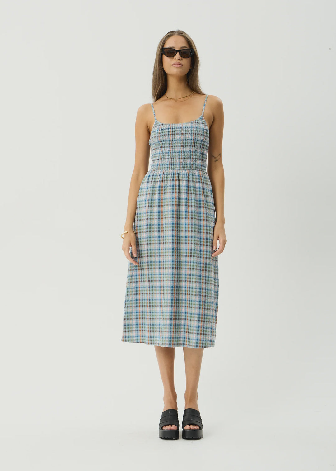 afends seersucker midi dress AFENDS Womens Elodie - Seersucker Midi Dress