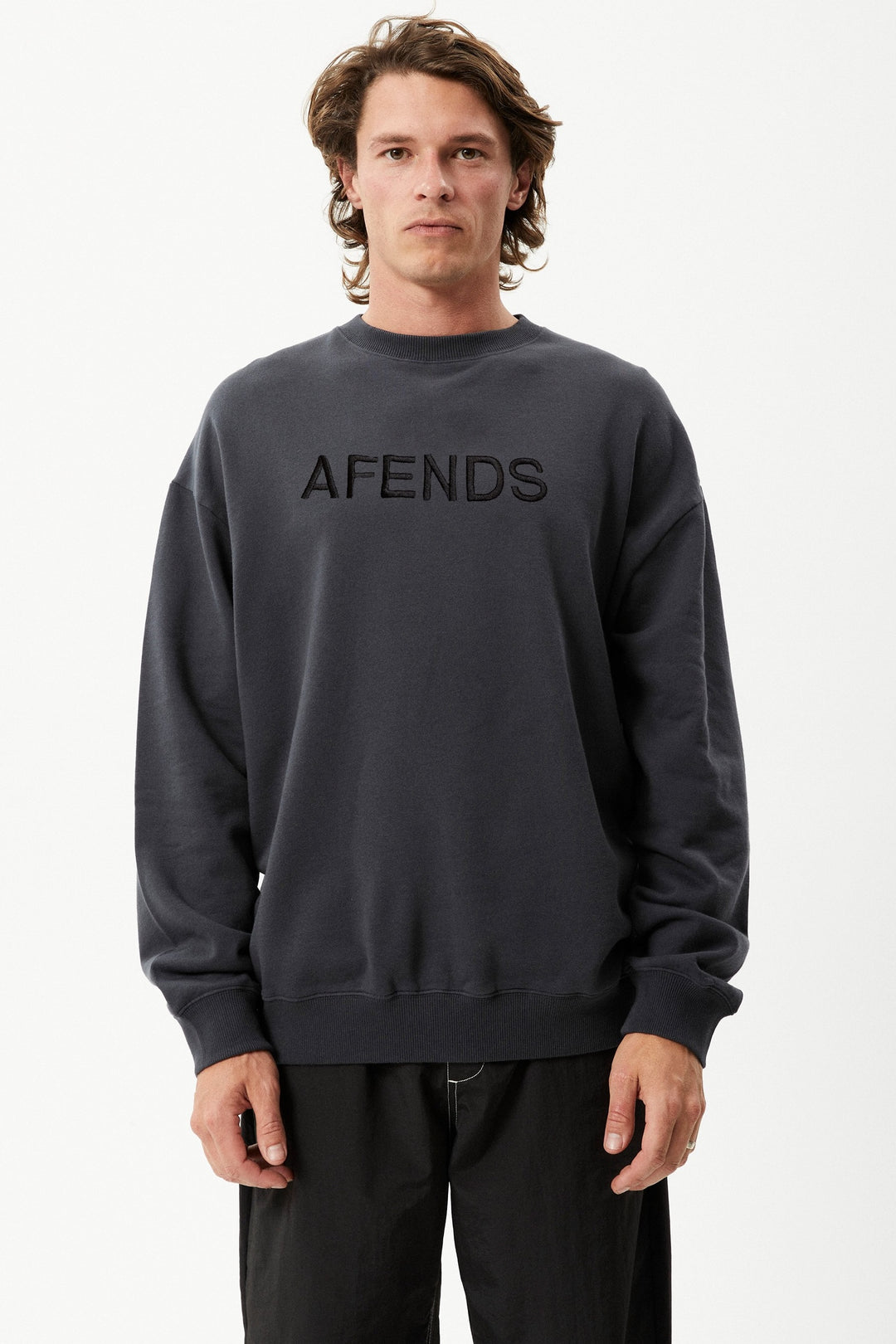 AFENDS Mens Disguise - Recycled Crew Neck Jumper - Charcoal, MENS KNITS & SWEATERS, AFENDS, Elwood 101