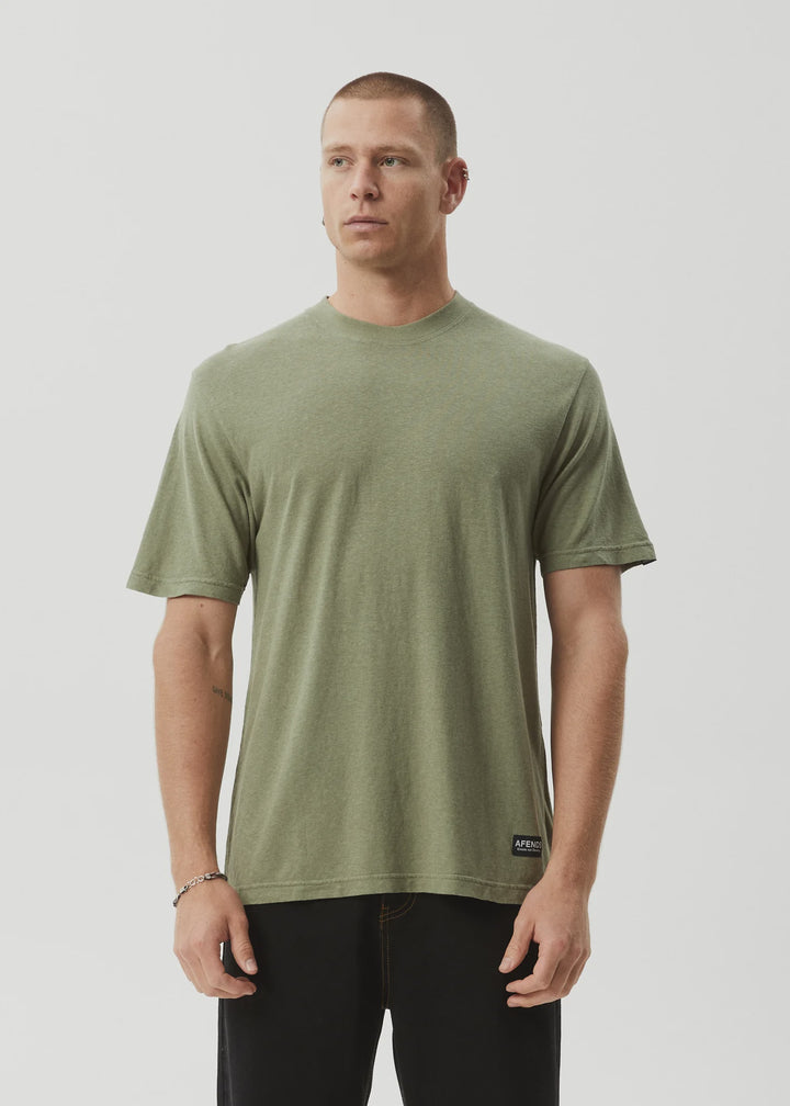 AFENDS Mens Classic - Hemp  Retro Tee - Oil Green