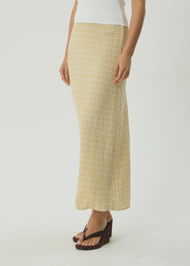 AFENDS Womens Sunday - Seersucker Maxi Skirt - Lemon Check, WOMENS SKIRTS, AFENDS, Elwood 101