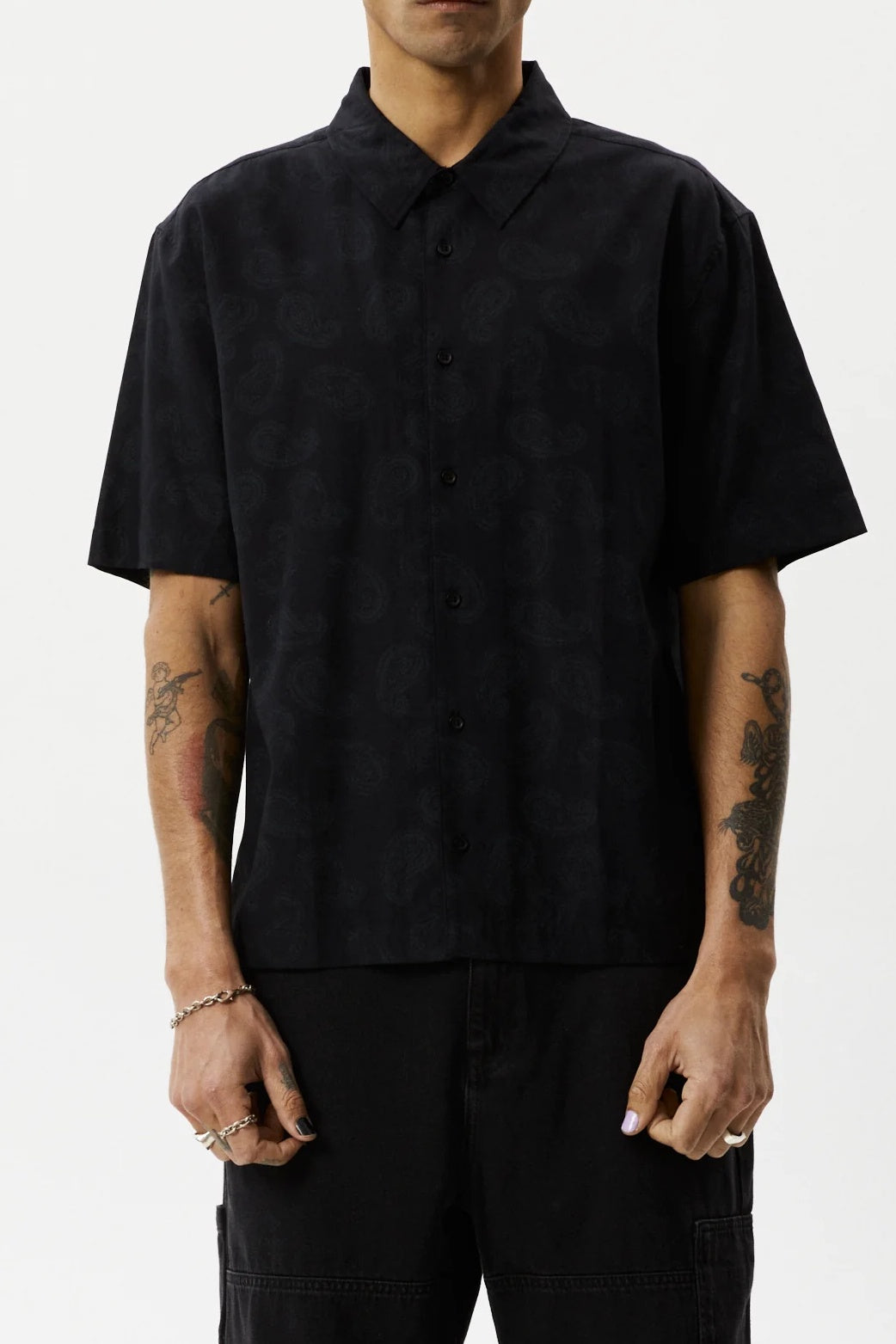 AFENDS Mens Tradition - Paisley Short Sleeve Shirt - Black, MENS SHIRTS, AFENDS, Elwood 101
