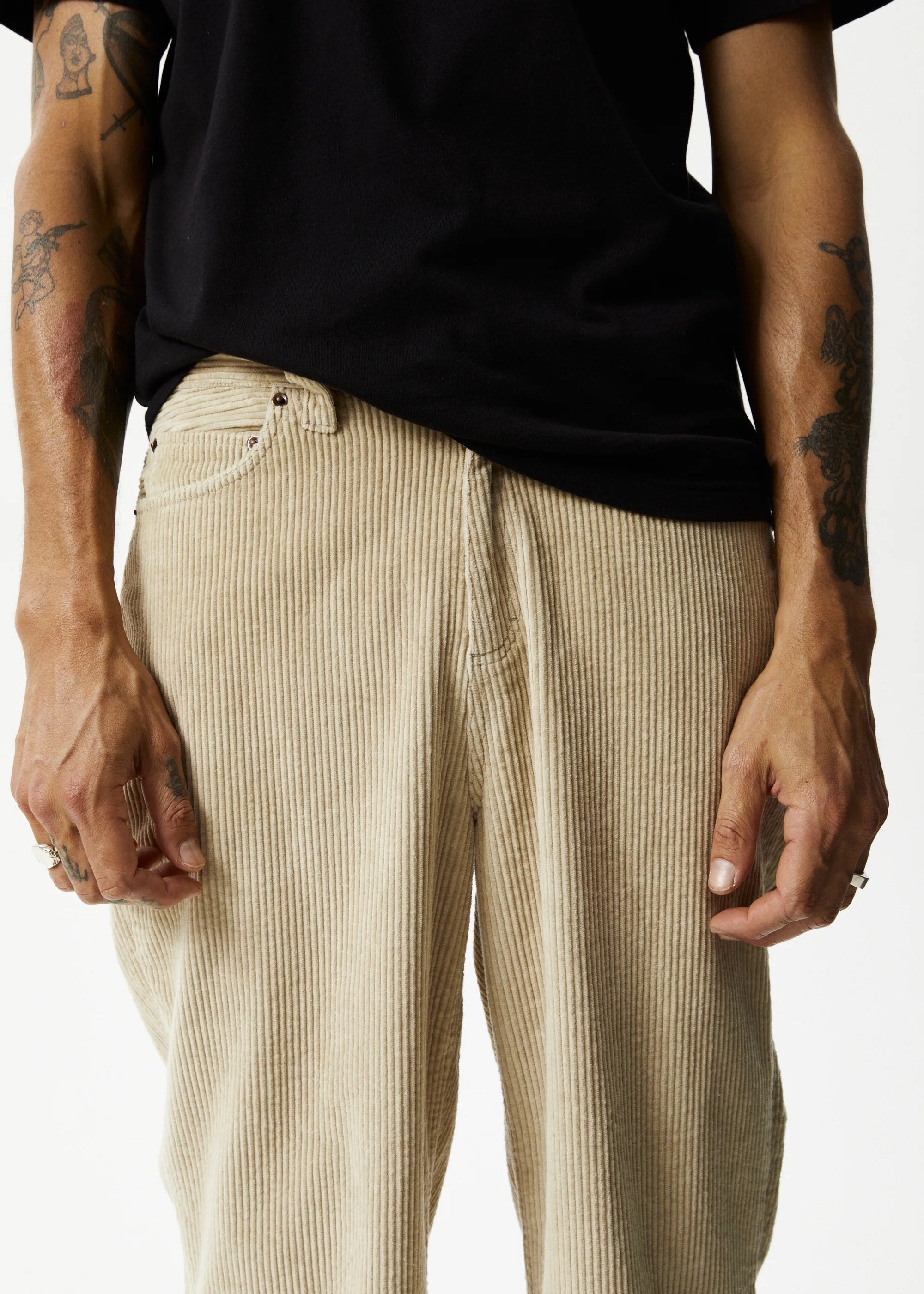 AFENDS Mens Pablo Organic Corduroy Baggy Pants Dark Ecru Elwood 101
